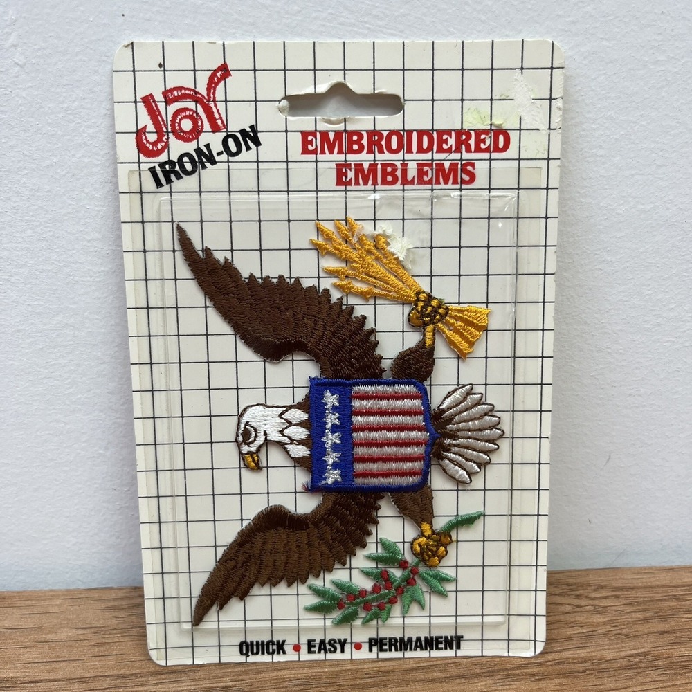 Vintage Joy Insignia Iron-on Patch Embroidered Emblem Eagle Flag‎ Shield NEW - Picture 2 of 3